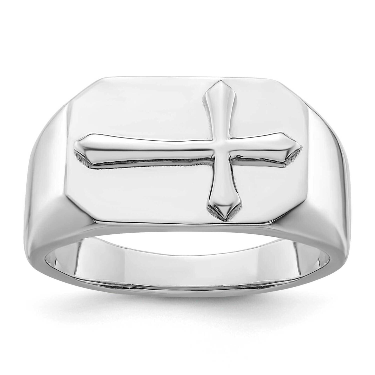 Polished Cross Ring Sterling Silver Rhodium-Plated QR7509, MPN: QR7509,