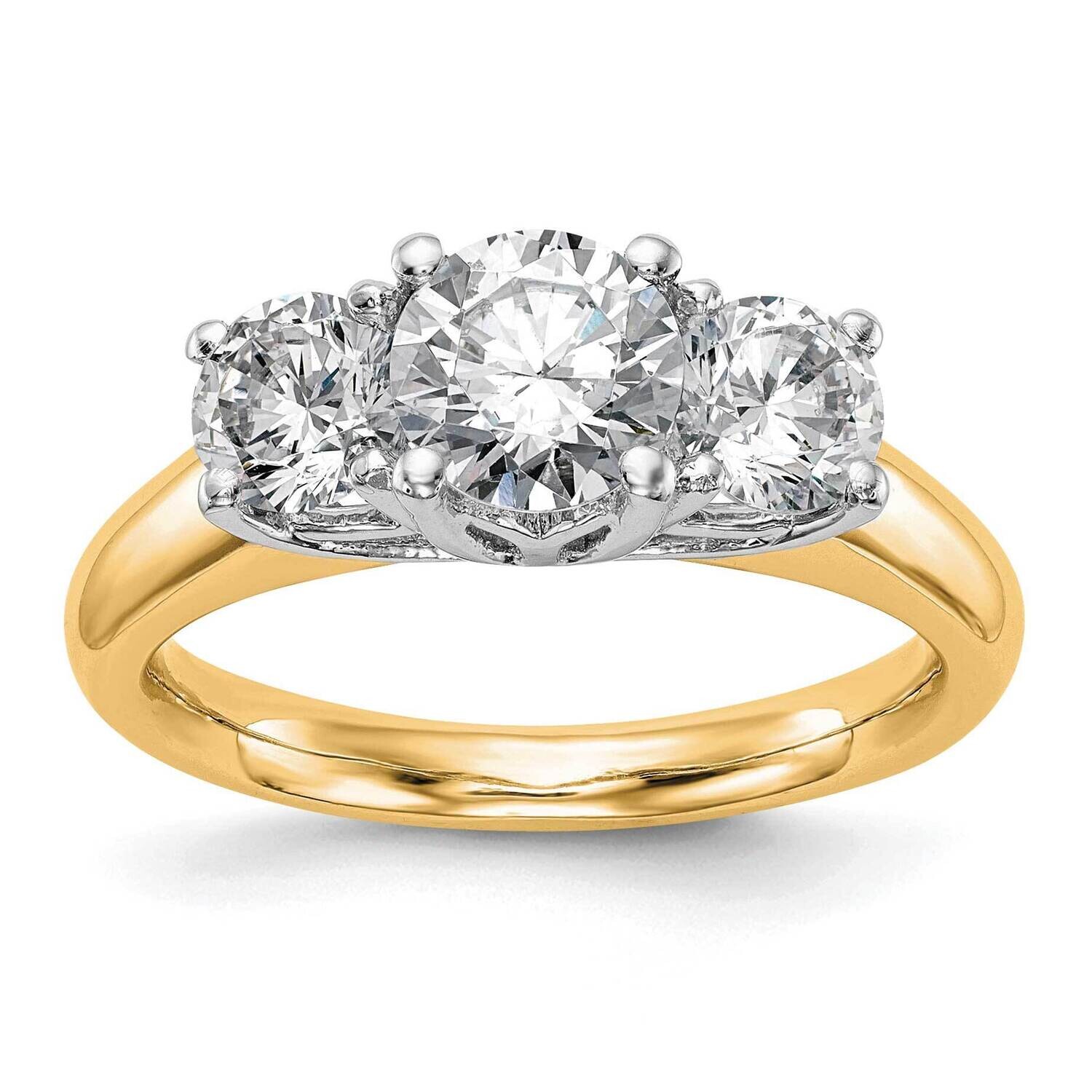 3-Stone Holds 1 Carat 6.50mm Round Center 2-5.2mm Round Sides Engagement Ring Mounting 14k Two-Tone…