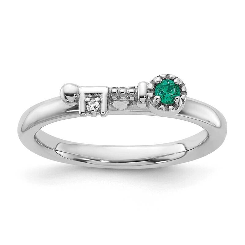 Stackable Expressions Rhodium-Plated Created Emerald White Topaz Key Ring Sterling Silver QSK2261