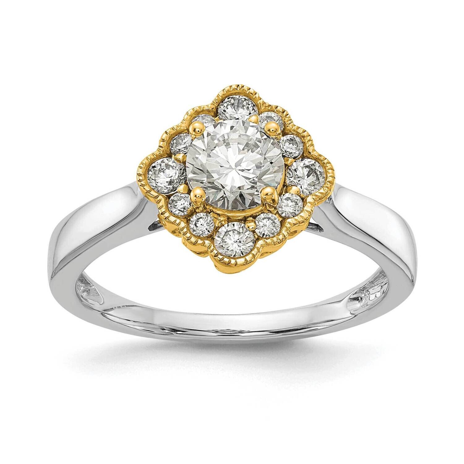 True Origin 1/4 Carat Diamond Vs/Si D E F Round Semi Mount Fancy Halo Engagement Ring 14k Two-Tone Gold RM6339E-050-WYAA