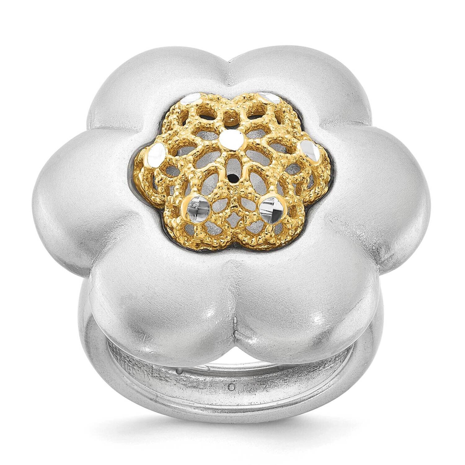 Gold Tone Diamond-Cut Flower Ring Sterling Silver SSCMEI17828