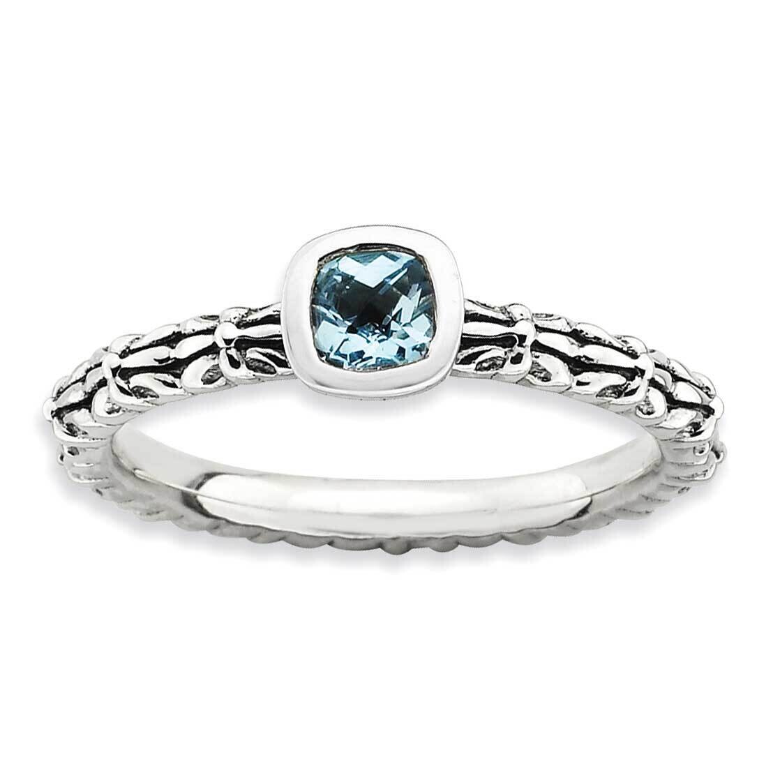 Stackable Expressions Checker-Cut Blue Topaz Antiqued Ring Sterling Silver QSK850-NOAU