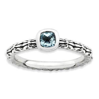 Stackable Expressions Checker-Cut Blue Topaz Antiqued Ring Sterling Silver QSK850-NOAU, MPN: QSK850…