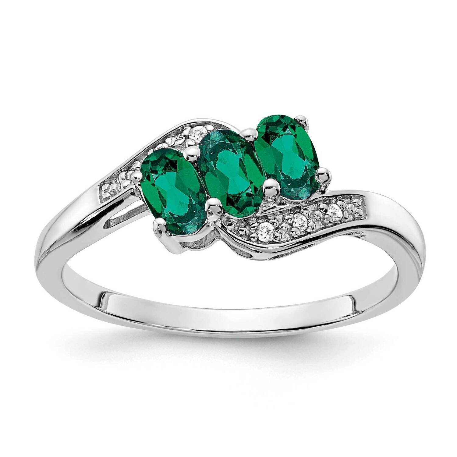 Created Emerald Diamond Ring Sterling Silver Rhodium-Plated RM7403-CEM-003-SSA