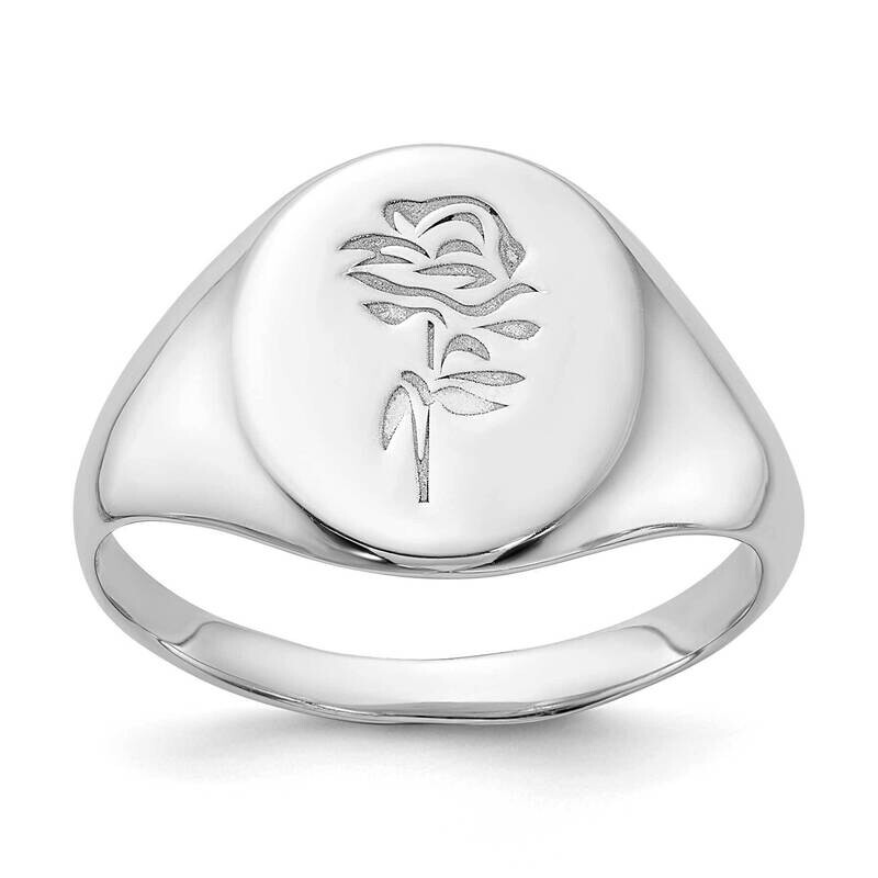 Polished Rose Signet Ring Sterling Silver Rhodium-Plated QR7499