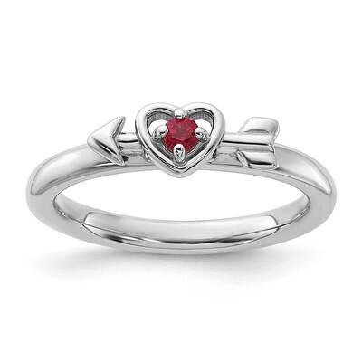 Stackable Expressions Rhodium-Plated Created Ruby Heart Arrow Ring Sterling Silver QSK2251, MPN: QS…