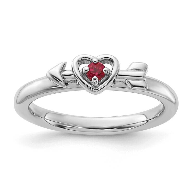Stackable Expressions Rhodium-Plated Created Ruby Heart Arrow Ring Sterling Silver QSK2251