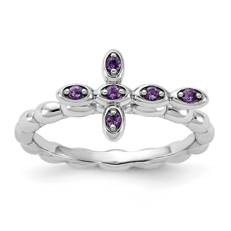 Stackable Expressions Rhodium-Plated Amethyst Cross Ring Sterling Silver QSK2202