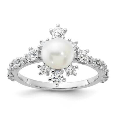 6-7mm White Fwc Pearl CZ Ring Sterling Silver Rhodium-Plated QR7596, MPN: QR7596,