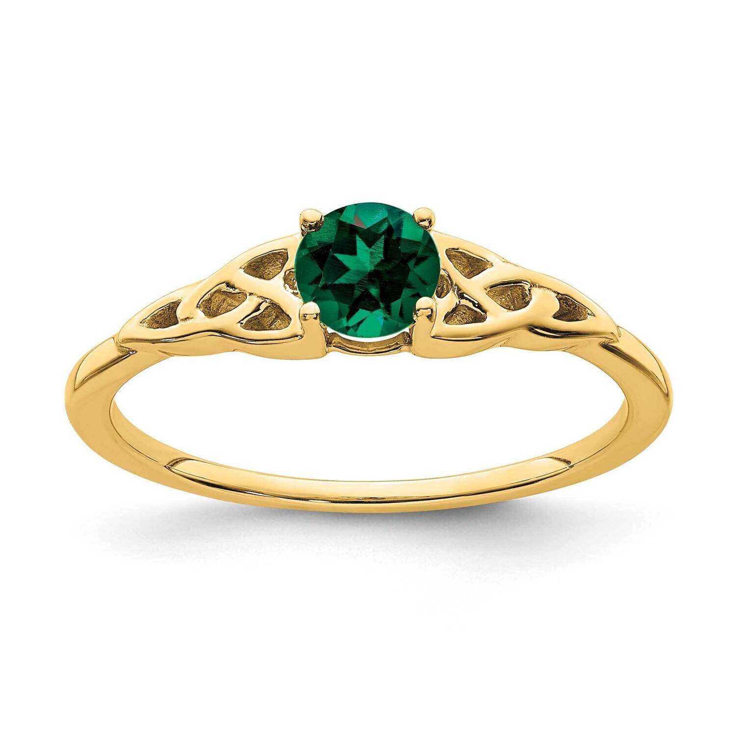 Created Emerald Celtic Knot Ring 10k Gold RM7396-CEM-1Y