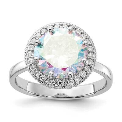 Clear Iridescent CZ Rnd Halo Ring Sterling Silver Rhodium-Plated QR7573, MPN: QR7573,