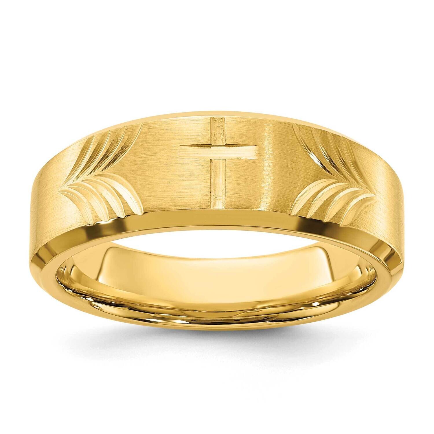 Chisel Brushed Polished Yellow Ip-Plated Diamond-Cut Cross 8mm Tapered Band Stainless Steel SR687, …