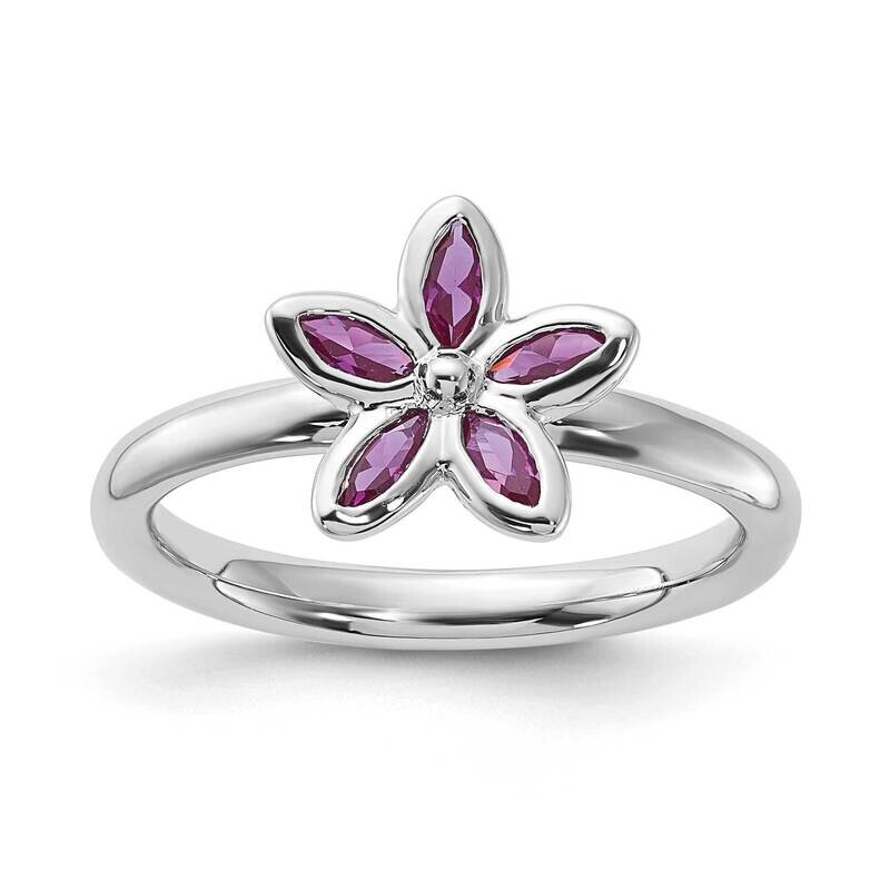 Stackable Expressions Polished Created Ruby Flower Ring Sterling Silver QSK1466