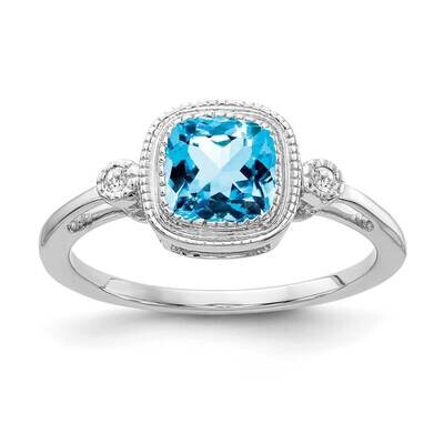 Cushion Blue Topaz Diamond Ring 14k White Gold RM3665-BT-003-WA, MPN: RM3665-BT-003-WA, 886774526195