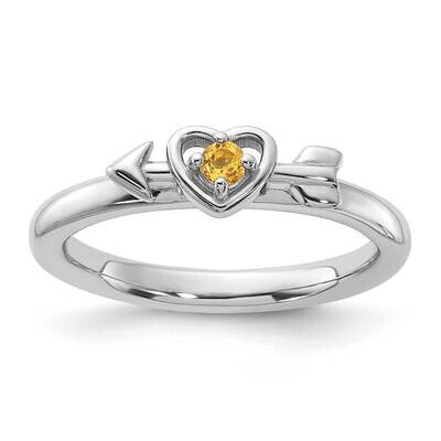 Stackable Expressions Rhodium-Plated Citrine Heart Arrow Ring Sterling Silver QSK2255, MPN: QSK2255…