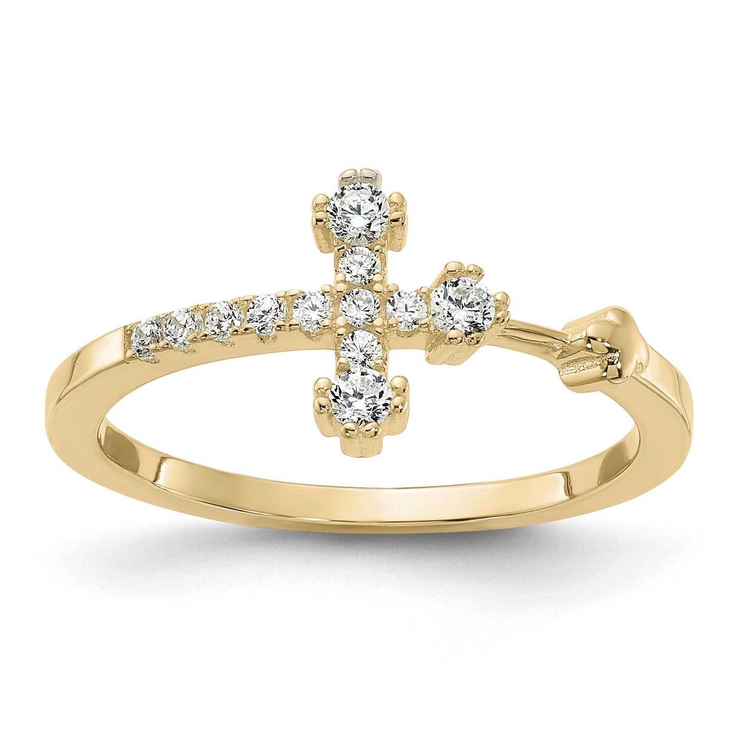 Gold-Tone CZ Cross Ring Sterling Silver QR7483GP, MPN: QR7483GP,