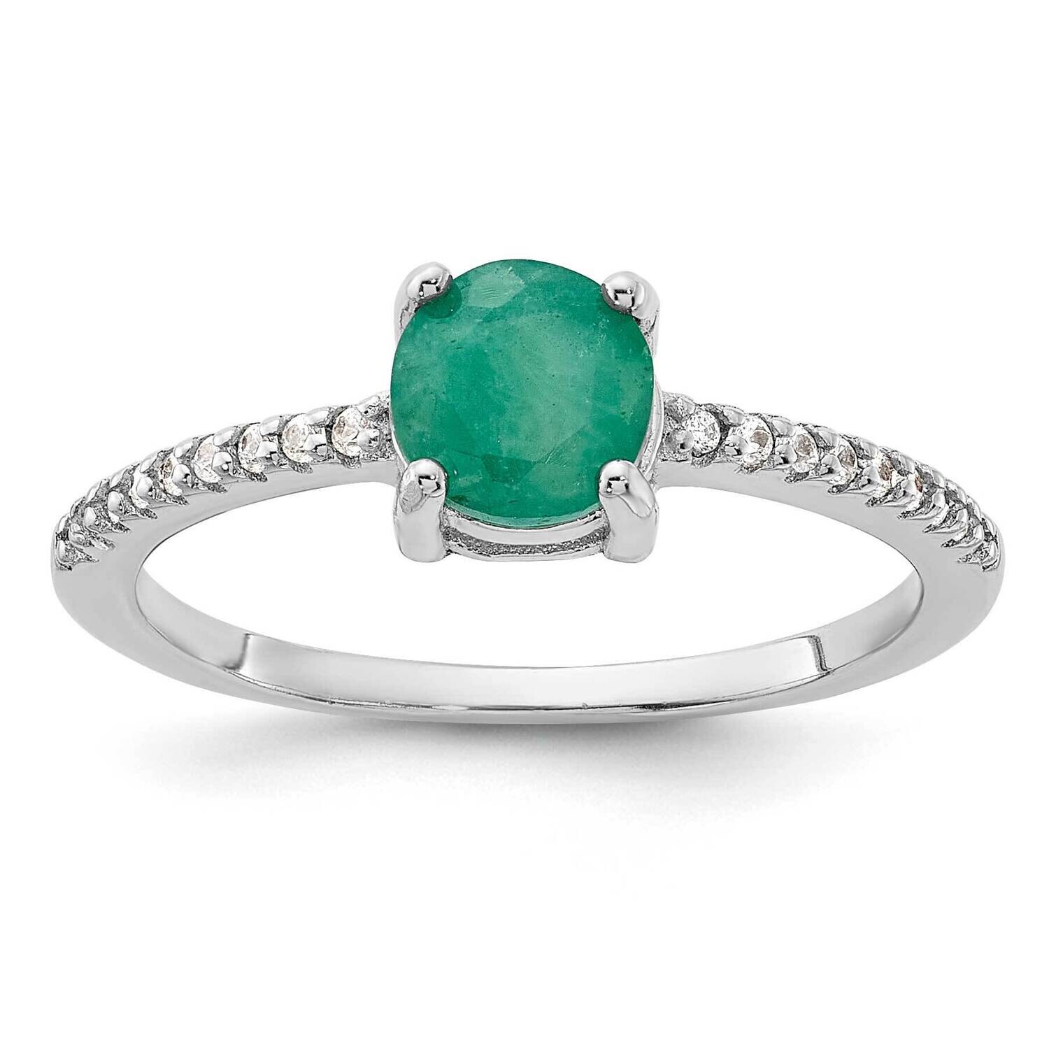 Rh-Plated-Plated 1.0Em Emerald .12Wt White Topaz Ring Sterling Silver QR7443E