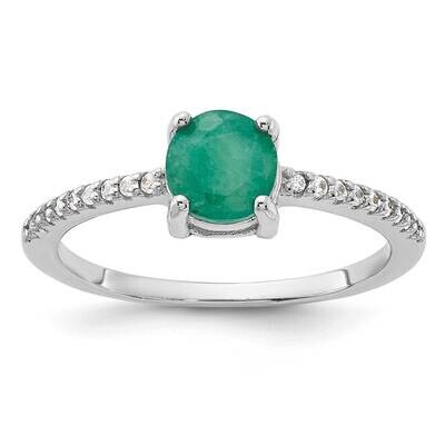 Rh-Plated-Plated 1.0Em Emerald .12Wt White Topaz Ring Sterling Silver QR7443E, MPN: QR7443E,
