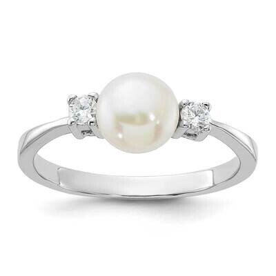 6-7mm White Fwc Pearl CZ Ring Sterling Silver Rhodium-Plated QR7603, MPN: QR7603,