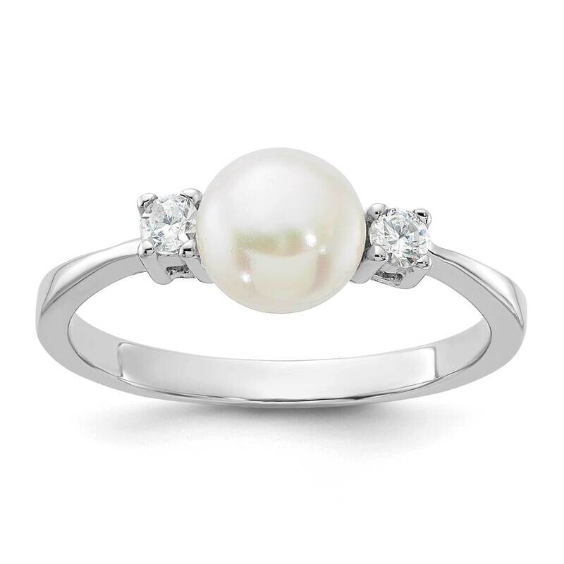 6-7mm White Fwc Pearl CZ Ring Sterling Silver Rhodium-Plated QR7603