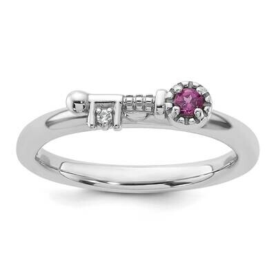Stackable Expressions Rhodium-Plated Rhodolite Garnet White Topaz Key Ring Sterling Silver QSK2262,…