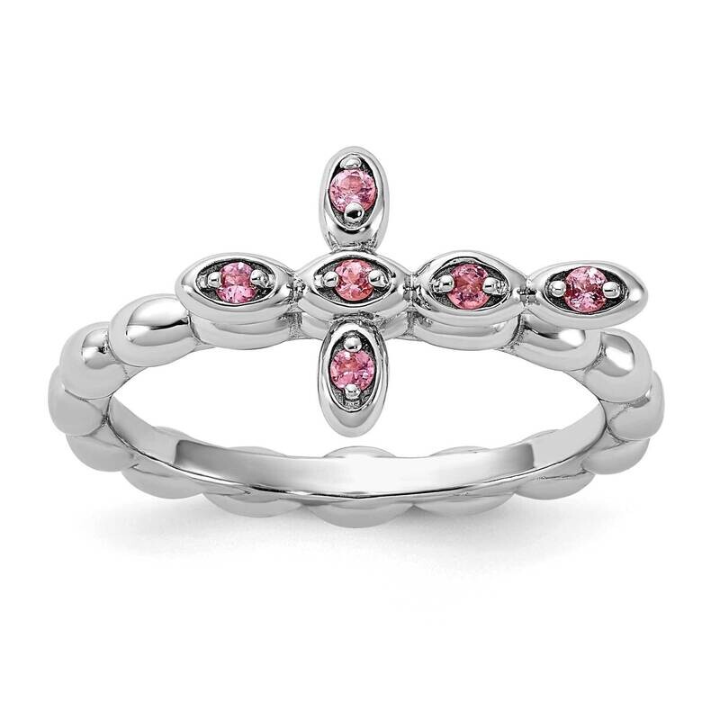 Stackable Expressions Rhodium-Plated Pink Tourmaline Cross Ring Sterling Silver QSK2210