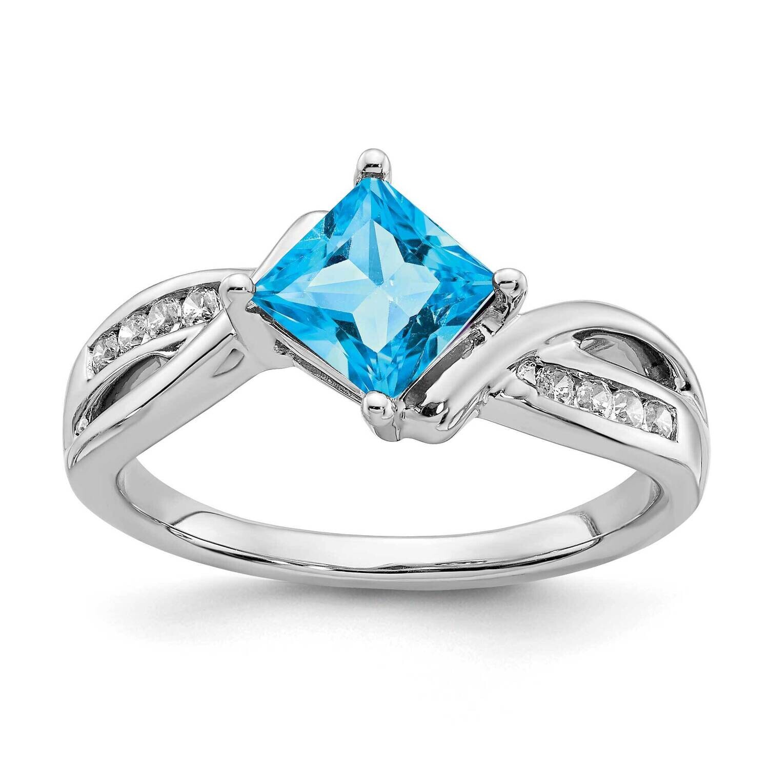 Square Blue Topaz Diamond Ring 14k White Gold RM7166-BT-012-WA
