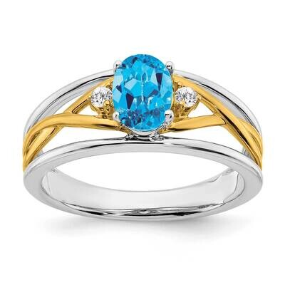 Blue Topaz Diamond Ring 14k Two-Tone Gold RM5959-BT-006-WYA, MPN: RM5959-BT-006-WYA, 886774554969