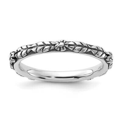 Stackable Expressions Oxidized Textured Flowers Ring Sterling Silver QSK2219, MPN: QSK2219,
