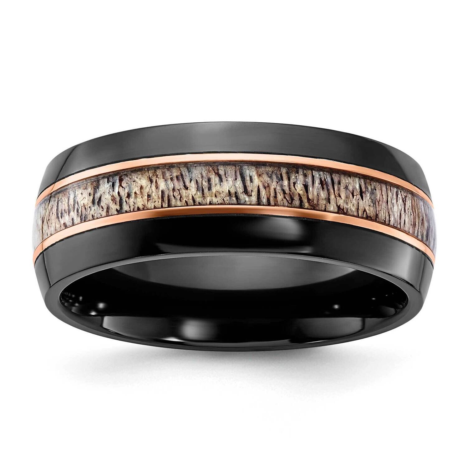Chisel Black Zirconium Polished Rose Ip-Plated Antler Inlay 8mm Band ZCR114 by Men&#39;s Jewelry and Ac…