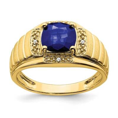 Cushion Created Sapphire Diamond Mens Ring 14k Gold RM7467-CSA-002-YA, MPN: RM7467-CSA-002-YA, 1969…