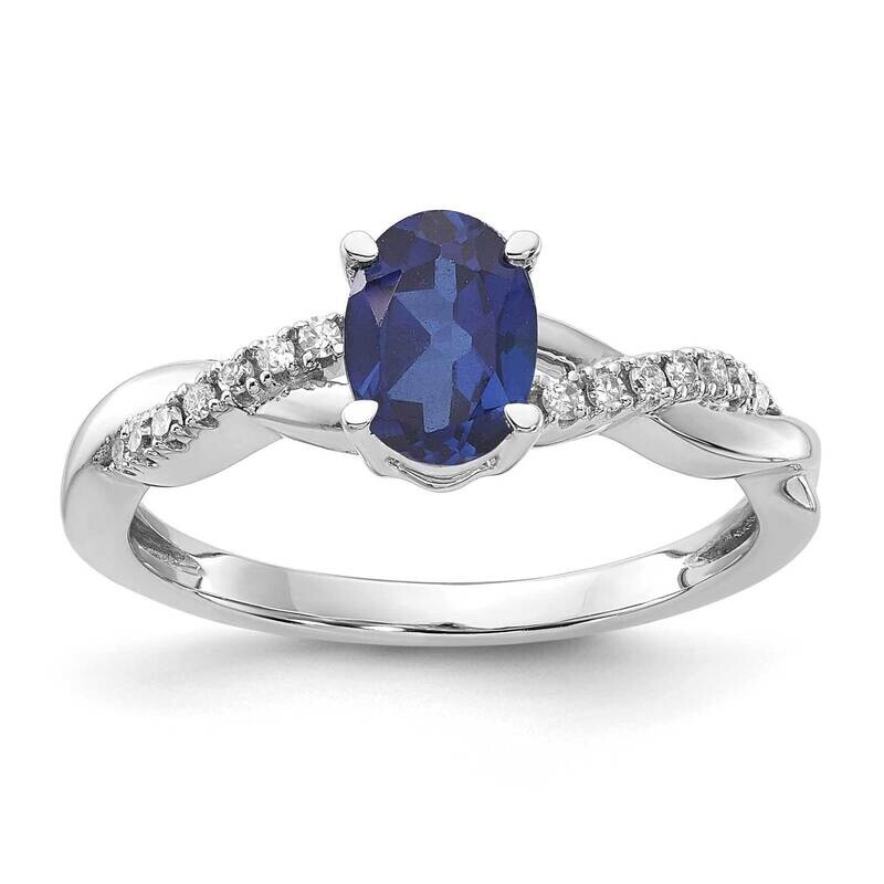 Oval Created Sapphire Diamond Ring 14k White Gold RM4235-CSA-008-WA