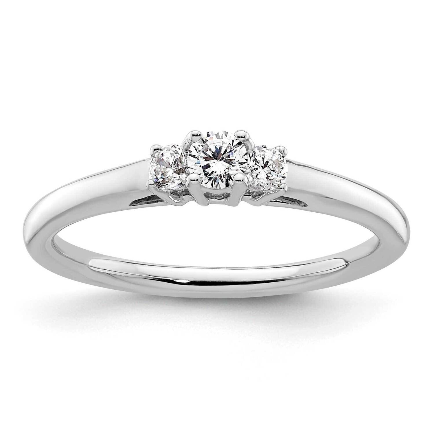 3-Stone Holds 1/8 Carat 3.2mm Round Center 2-2.5mm Round Sides Engagement Ring Mounting 14k White G…