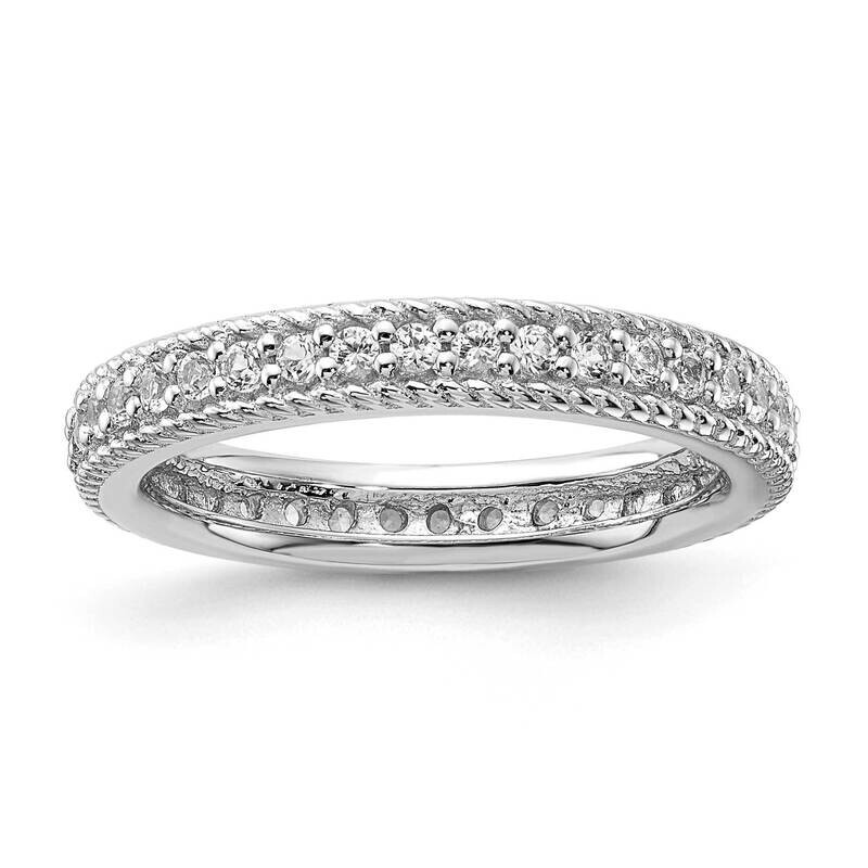 Stack Exp Polished Created White Sapphire Eternity Ring Sterling Silver QSK1456
