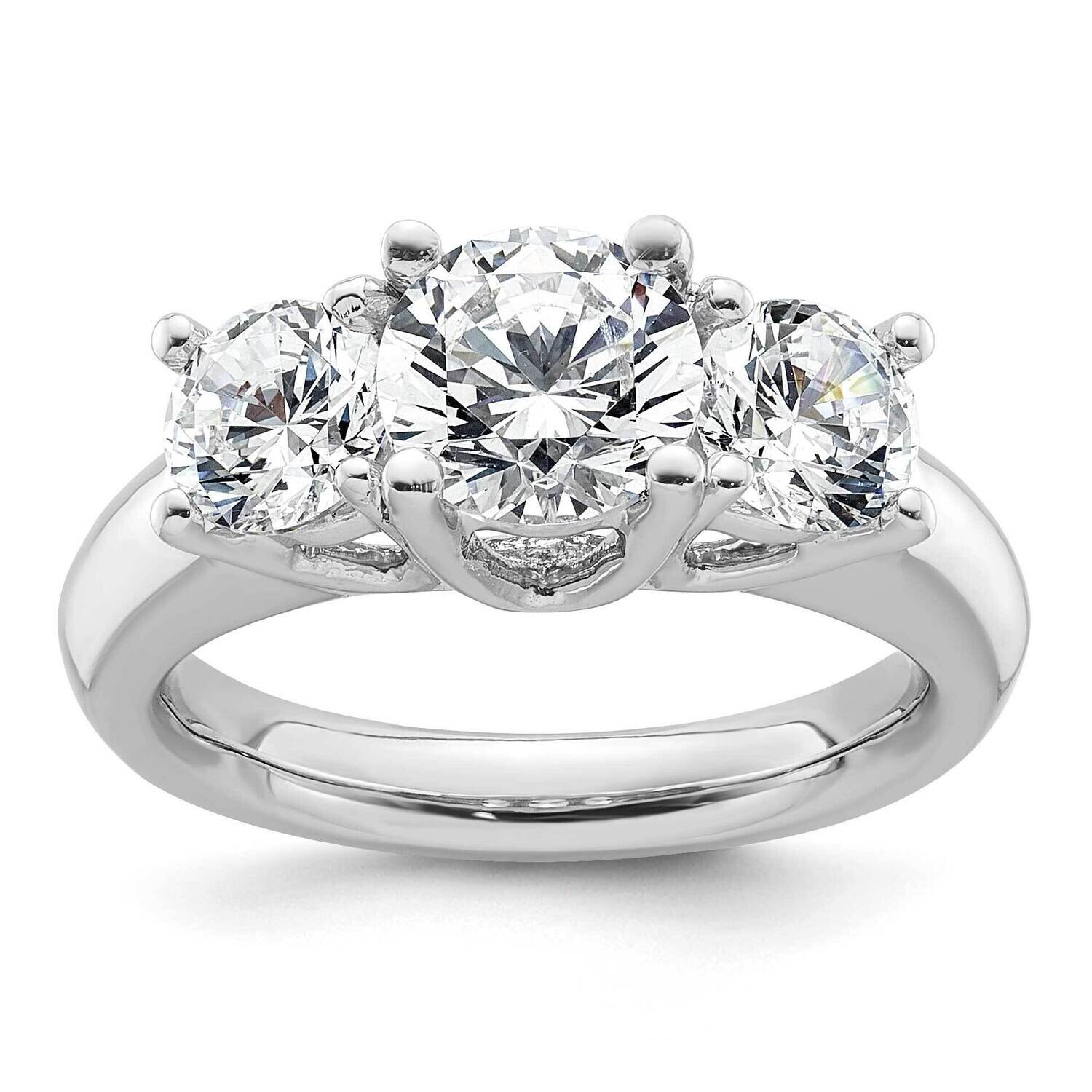3-Stone Holds 1.5 Carat 7.50mm Round Center 2-5.8mm Round Sides Engagement Ring Mounting 14k White …