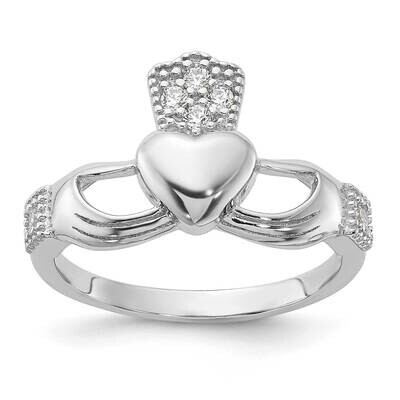 CZ Claddagh Ring Sterling Silver Rhodium-Plated QR7503, MPN: QR7503,