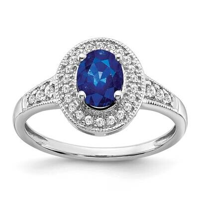 Oval Created Sapphire Diamond Halo Ring 14k White Gold RM7125-SA-017-WA, MPN: RM7125-SA-017-WA, 191…