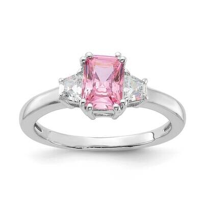 Emerald-Cut Pink/White Diamonore CZ Ring Sterling Silver Rhodium-Plated RDS1905E_DAPWT-SS, MPN: RDS…