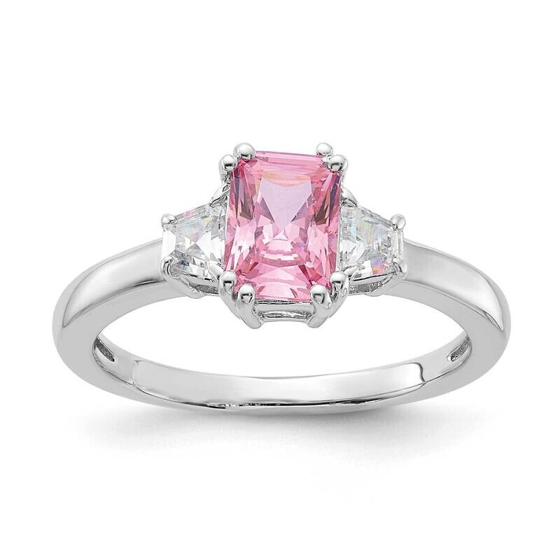 Emerald-Cut Pink/White Diamonore CZ Ring Sterling Silver Rhodium-Plated RDS1905E_DAPWT-SS