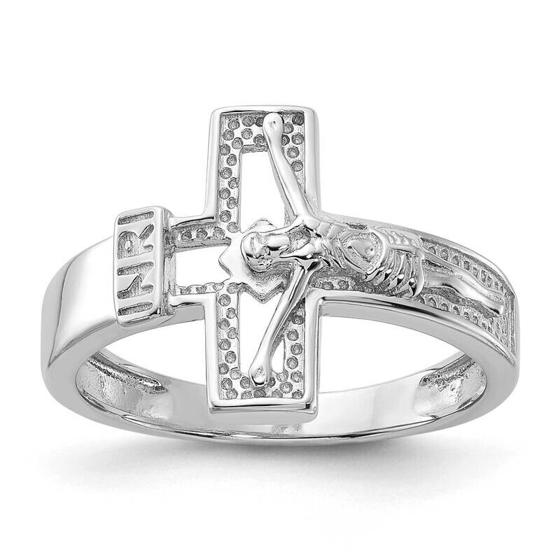 Inri Crucifix Ring Sterling Silver Rhodium-Plated QR7488