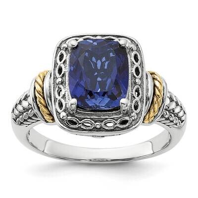 Shey Couture Sterling Silver Antiqued Lab Created Sapphire Ring 14k Gold QTC1817, MPN: QTC1817,