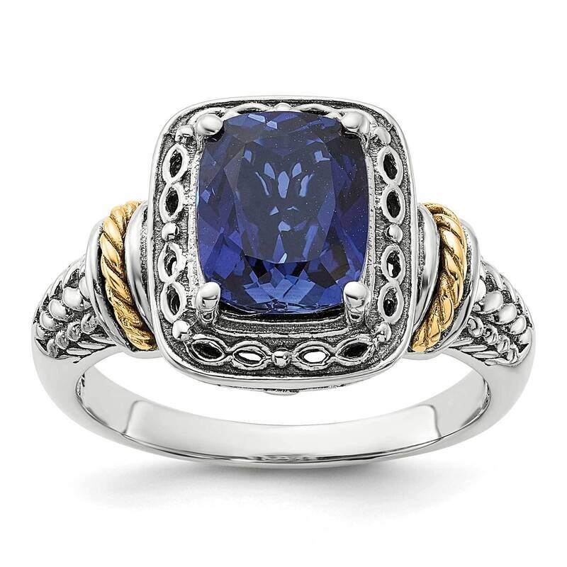 Shey Couture Sterling Silver Antiqued Lab Created Sapphire Ring 14k Gold QTC1817