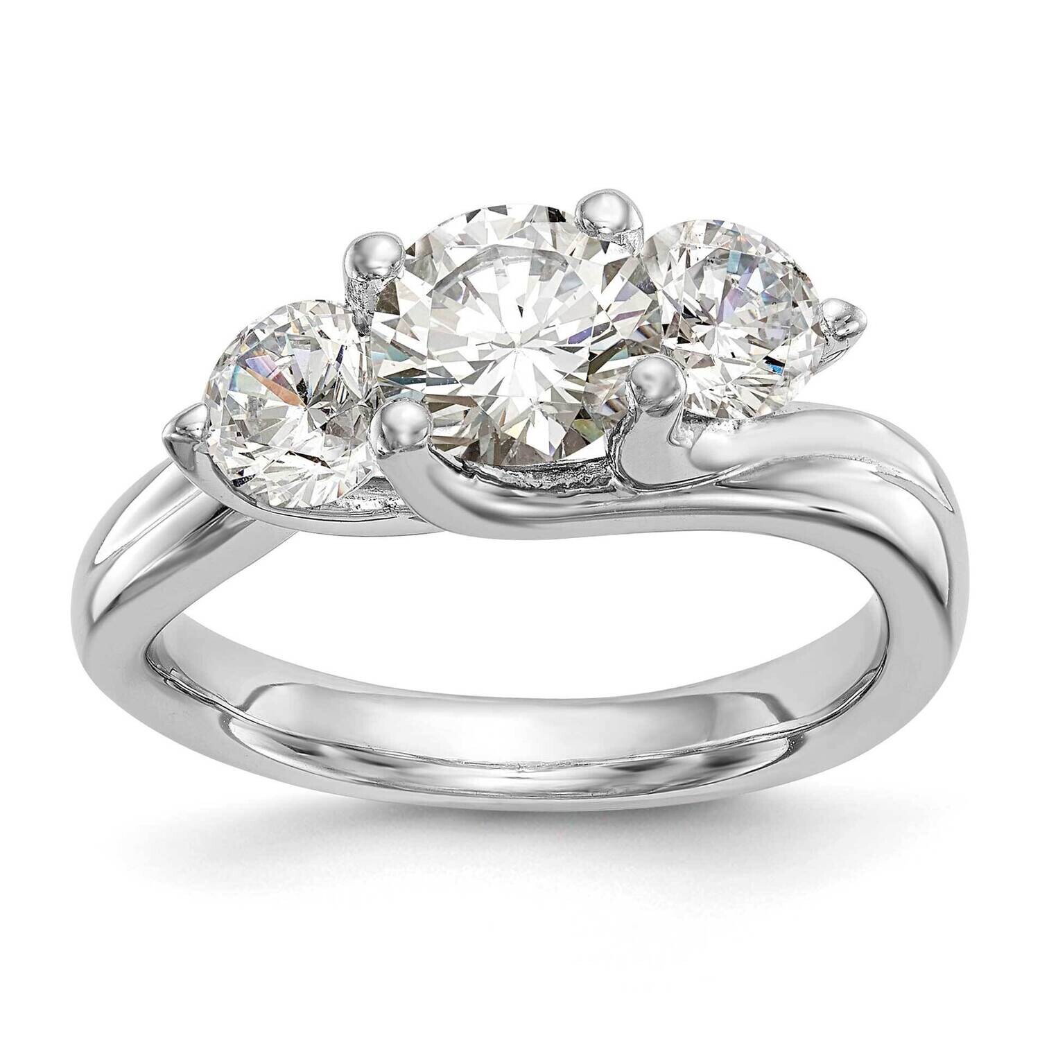 3-Stone Holds 1 Carat 6.5mm Round Center 2-5.2mm Round Sides Engagement Ring Mounting 14k White Gol…