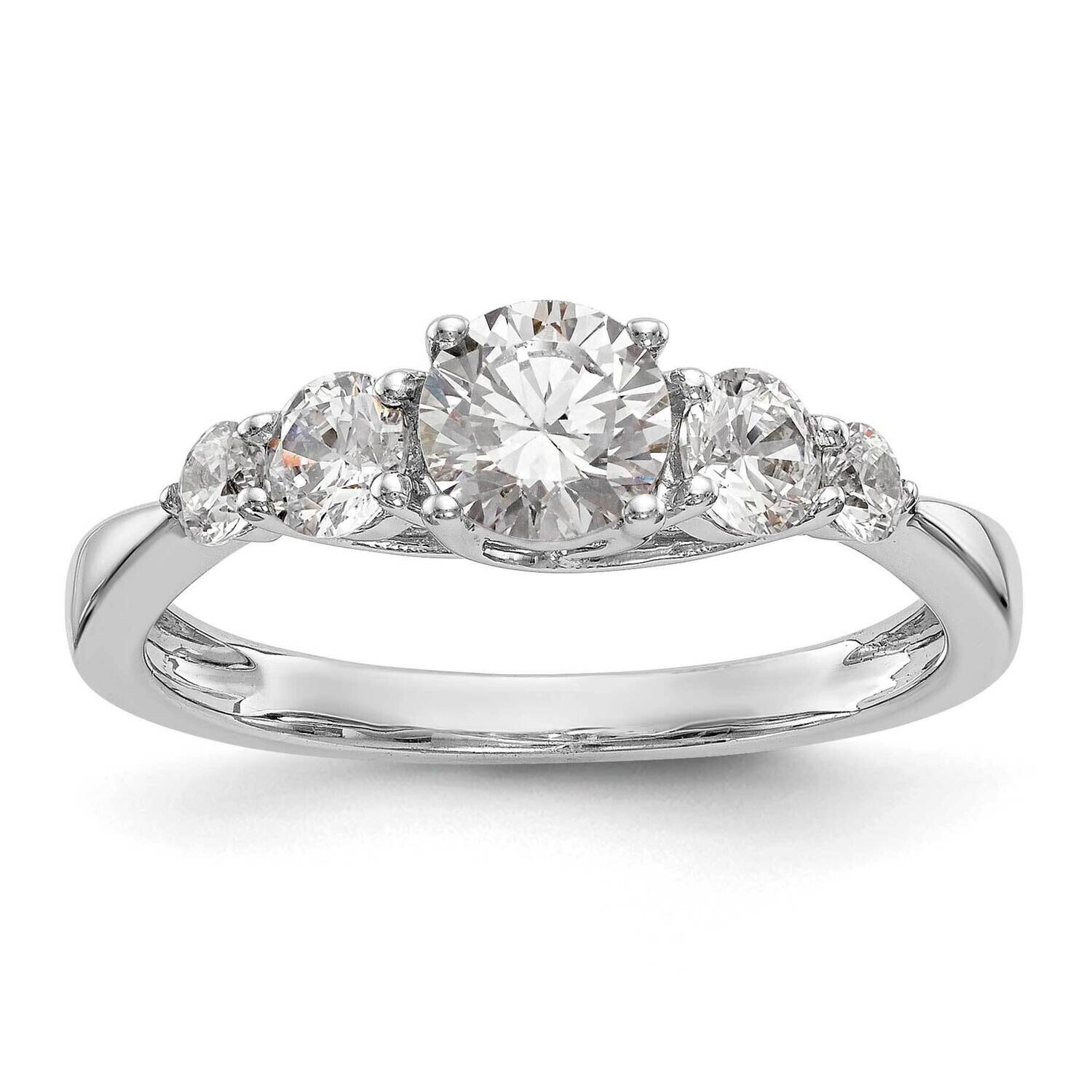 5-Stone Holds 1/2 Carat 5.2mm Round Center 2-3.6/2-2.6 Round Sides Engagement Ring Mounting 14k Whi…