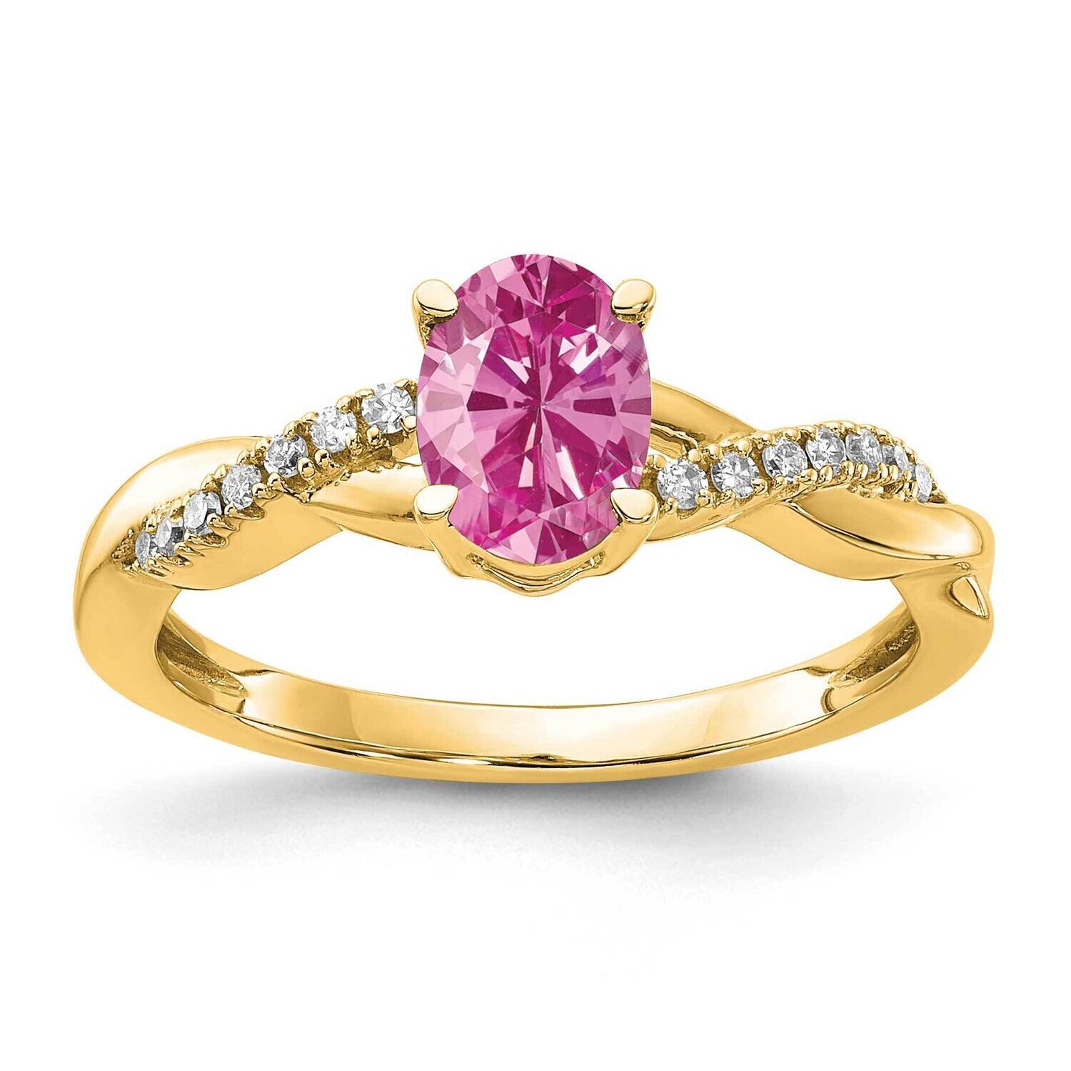 Oval Created Pink Sapphire Diamond Ring 10k Gold RM4235-CPS-008-1YA