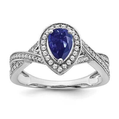 Pear Created Sapphire Diamond Halo Ring 14k White Gold RM7126-SA-025-WA, MPN: RM7126-SA-025-WA, 191…