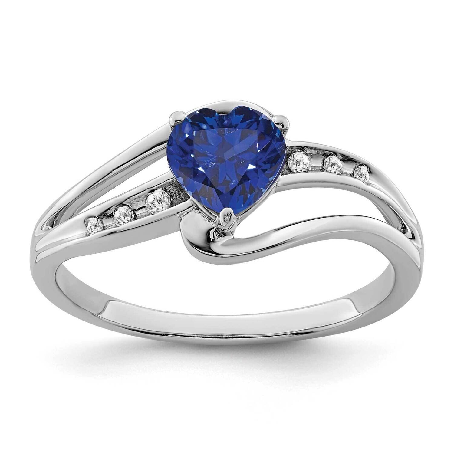 Created Sapphire Diamond Ring Sterling Silver Rhodium-Plated RM7401-CSA-004-SSA, MPN: RM7401-CSA-00…