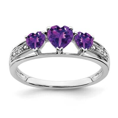 3 Stone Amethyst Diamond Heart Ring 10k White Gold RM7155-AM-001-1WA, MPN: RM7155-AM-001-1WA, 19110…