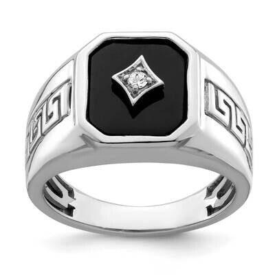 Onyx Diamond Greek Key Design Mens Ring 14k White Gold RM7481-OX-004-WA, MPN: RM7481-OX-004-WA,