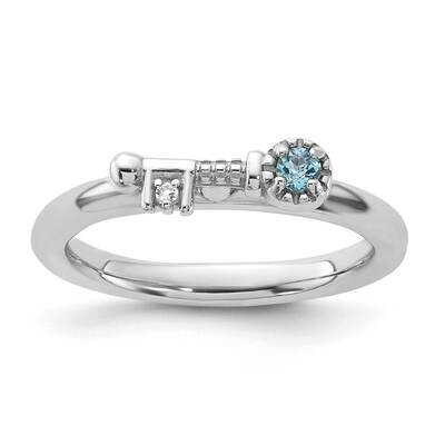 Stackable Expressions Rhodium-Plated Blue White Topaz Key Ring Sterling Silver QSK2268, MPN: QSK226…